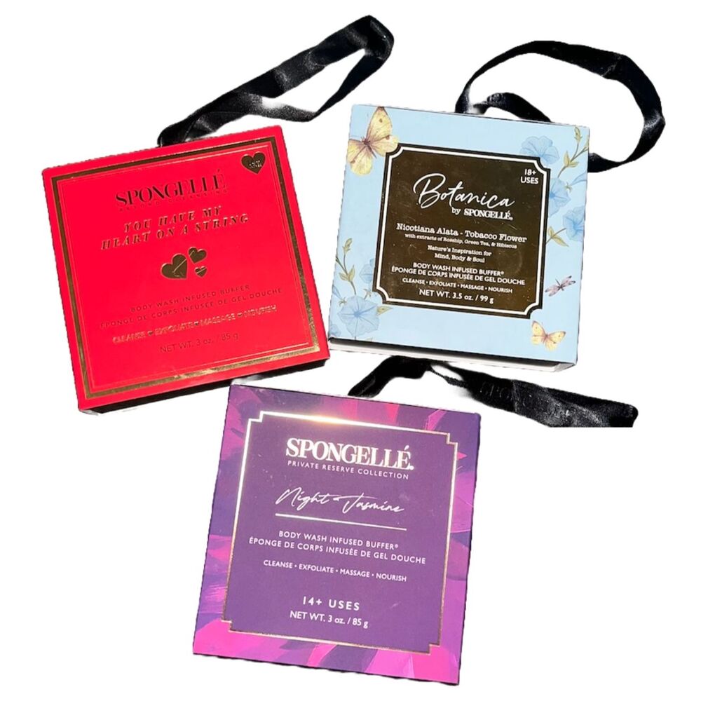 Spongellé Boxed Flower Body Wash Scented Bath Sponge Body Buffer Trio Bundle